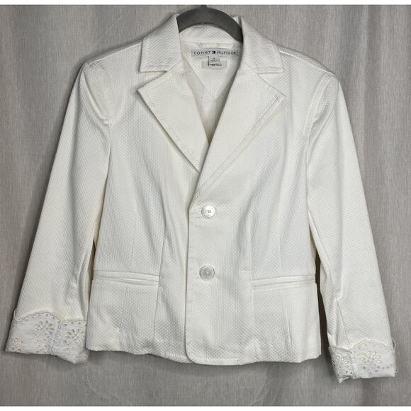 VTG Y2K Tommy Hilfiger Ladies Ivory 2 Button Blazer -Long SLV Eyelet Cuff Size 4 - Picture 1 of 8